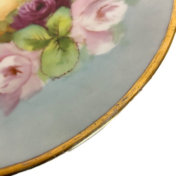Favorite Bavaria Hand Painted Porcelain Plates With Roses & Gold Trim Set Of 2 - Picture 5 of 6